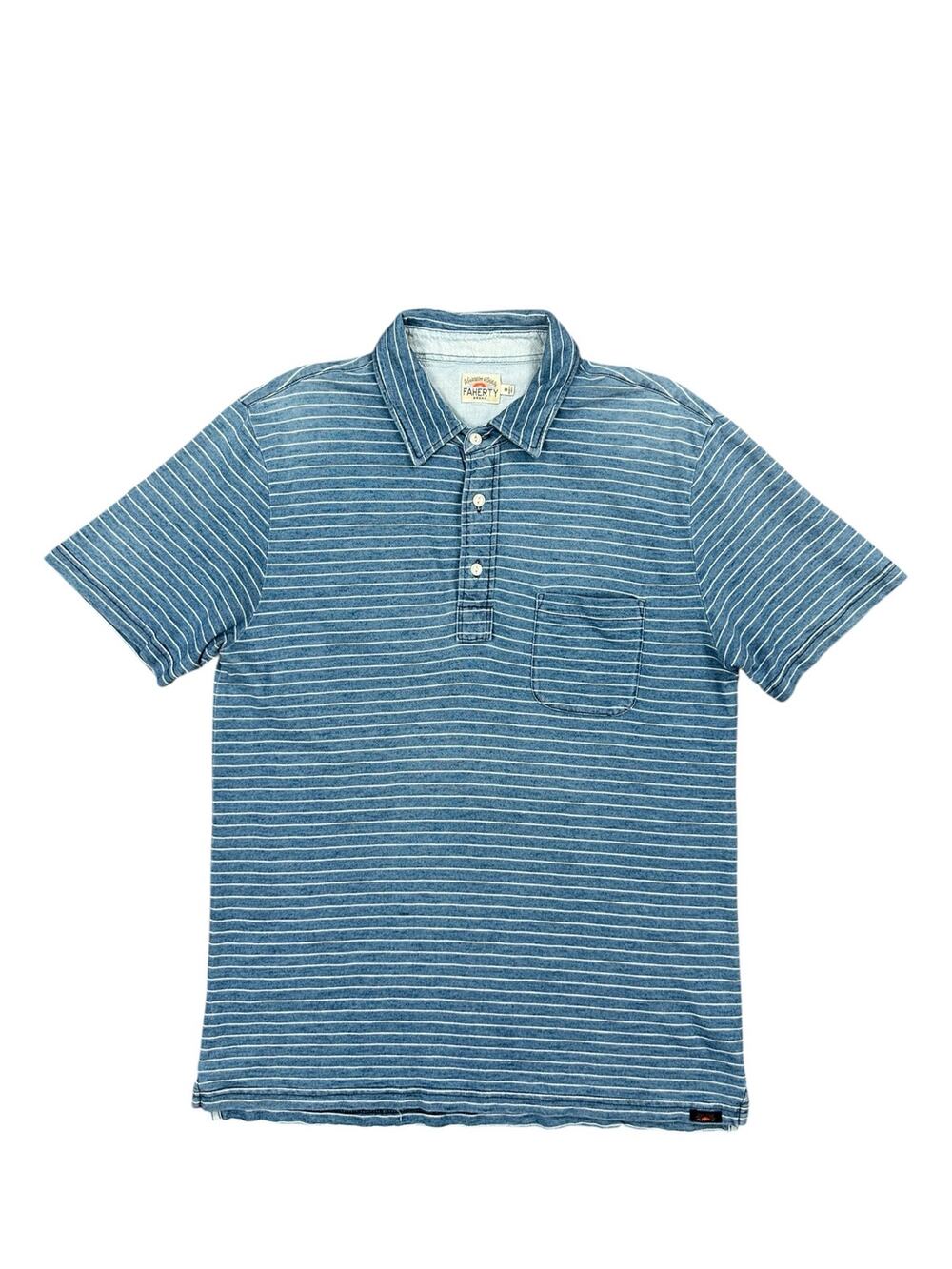 Faherty Indigo Dyed Striped Polo Indigo Blue — Size Medium